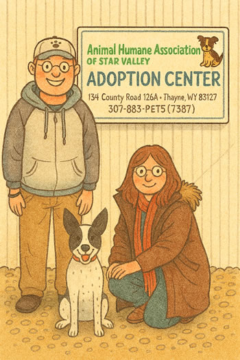 Dog gets adopted from adoption center.